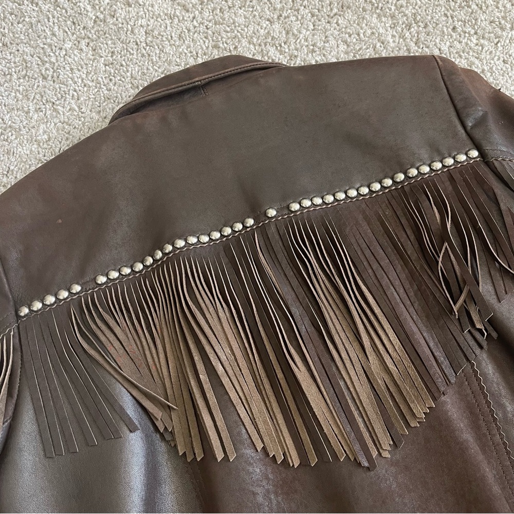Patricia Wolf Fringe Leather Western Button Front Jacket - Picture 7 of 11
